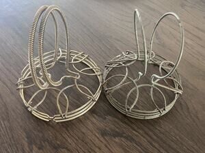 MCM Wire Metal Folding Egg Basket Coil Handle TOP ONLY Brass Bunny Ears (2)